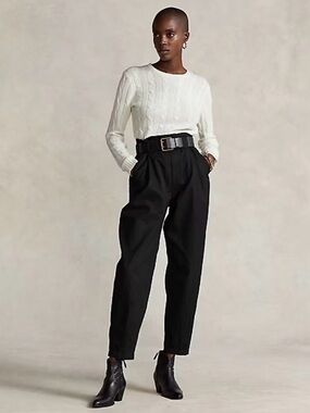 Polo Ralph Lauren Black Twill Trousers High Rise Tapered Leg Plus Size 16